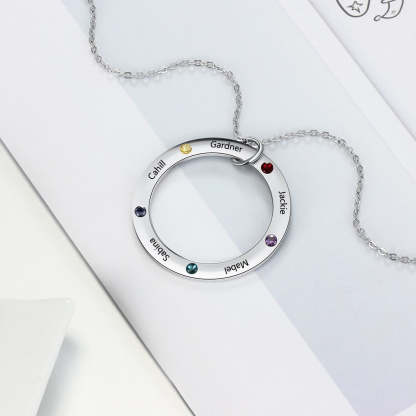 Personalized Family Names Necklace with 5 Birthstone Stainless Steel Engraved Jewelry Pendant for Mother/Grandmother-Florence Scovel
