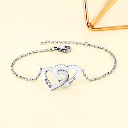 Personalized Intertwined Heart Bracelets with 2 Custom Names Customized Stainless Steel Engraved Bracelets & Bangles-Florence Scovel