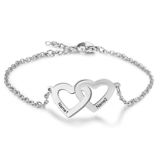 Personalized Intertwined Heart Bracelets with 2 Custom Names Customized Stainless Steel Engraved Bracelets & Bangles-Florence Scovel