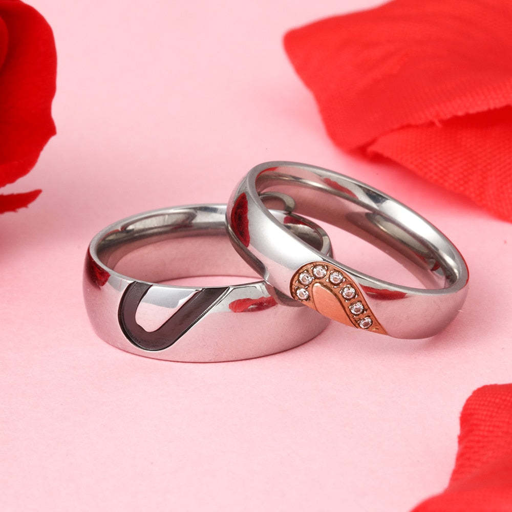 Personalized Heart-Shape Matching Couple Rings-Florence Scovel
