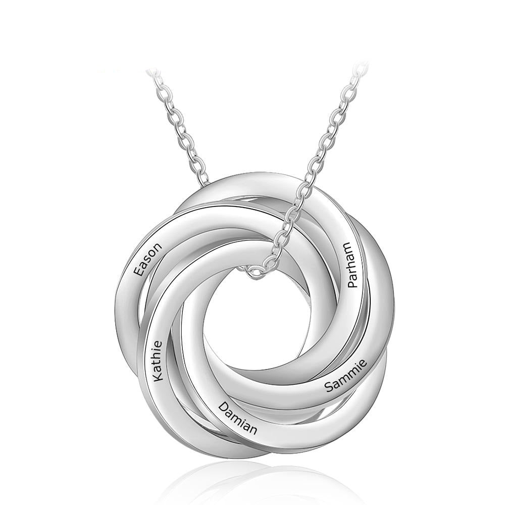 Personalized Intertwined Circles Engraved Necklace Customized 5 Family Names Stainless Steel Pendants for Women Girls-Florence Scovel