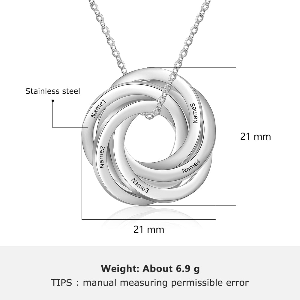 Personalized Intertwined Circles Engraved Necklace Customized 5 Family Names Stainless Steel Pendants for Women Girls-Florence Scovel