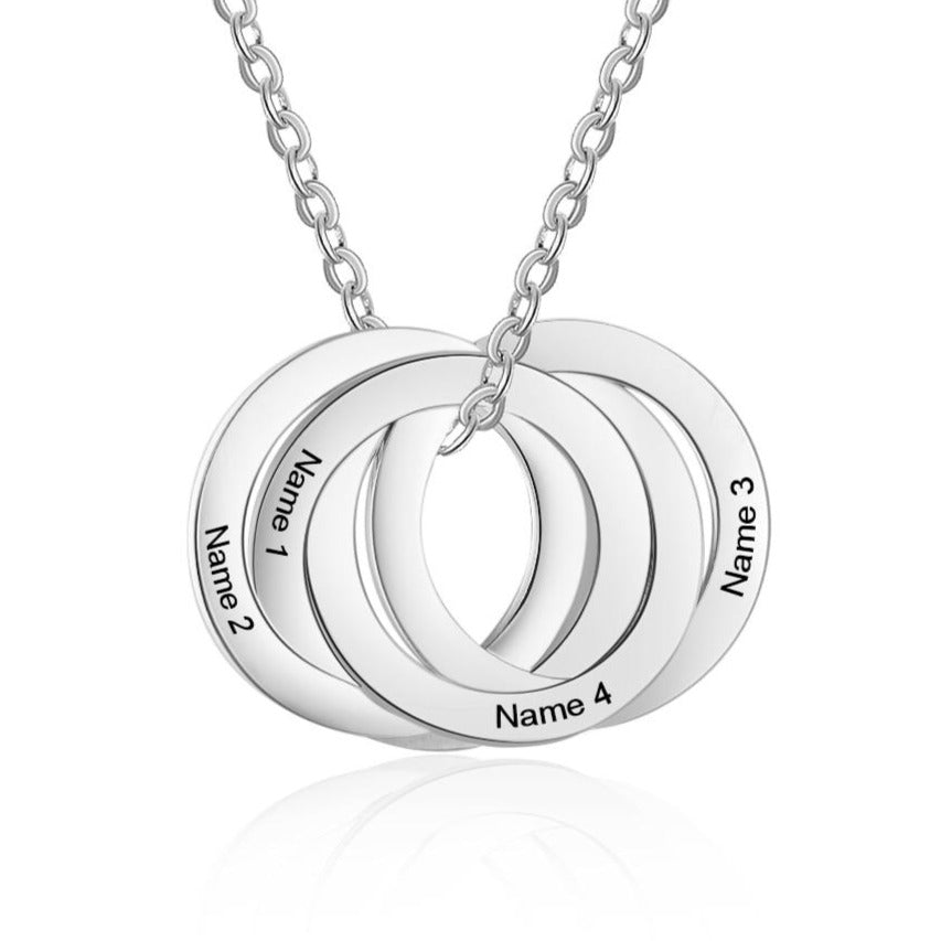 Personalized Stainless Steel Circle Necklace with 4 Names Customized Engraved Name Pendant Jewelry Gifts for Family-Florence Scovel