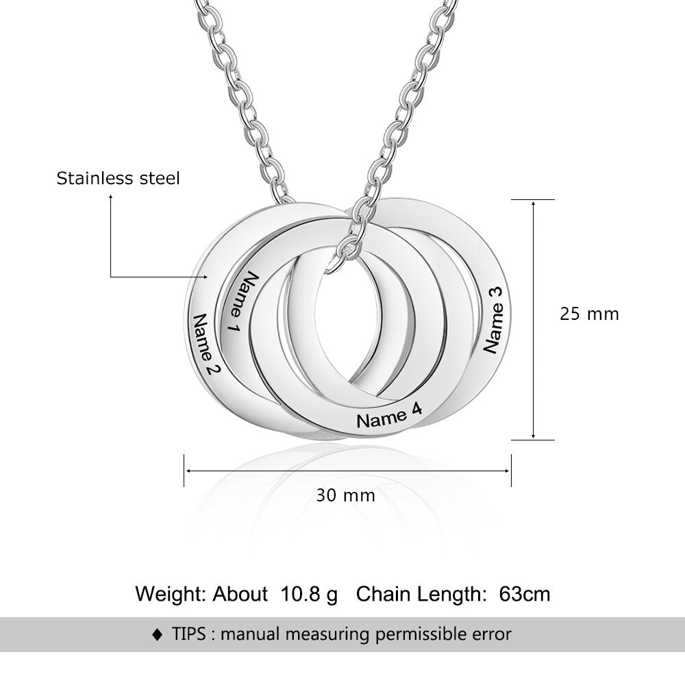 Personalized Stainless Steel Circle Necklace with 4 Names Customized Engraved Name Pendant Jewelry Gifts for Family-Florence Scovel