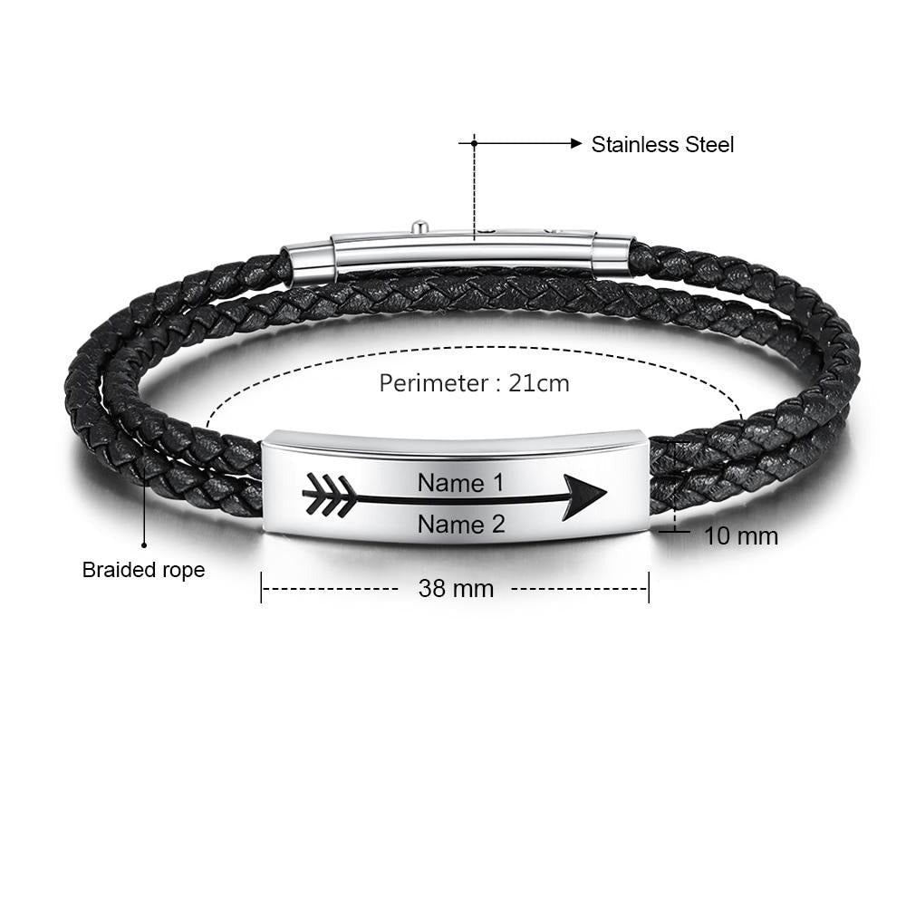 Personalized Stainless Steel 2 Names Bar Bracelets For Men-Florence Scovel