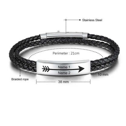 Personalized Stainless Steel 2 Names Bar Bracelets For Men-Florence Scovel