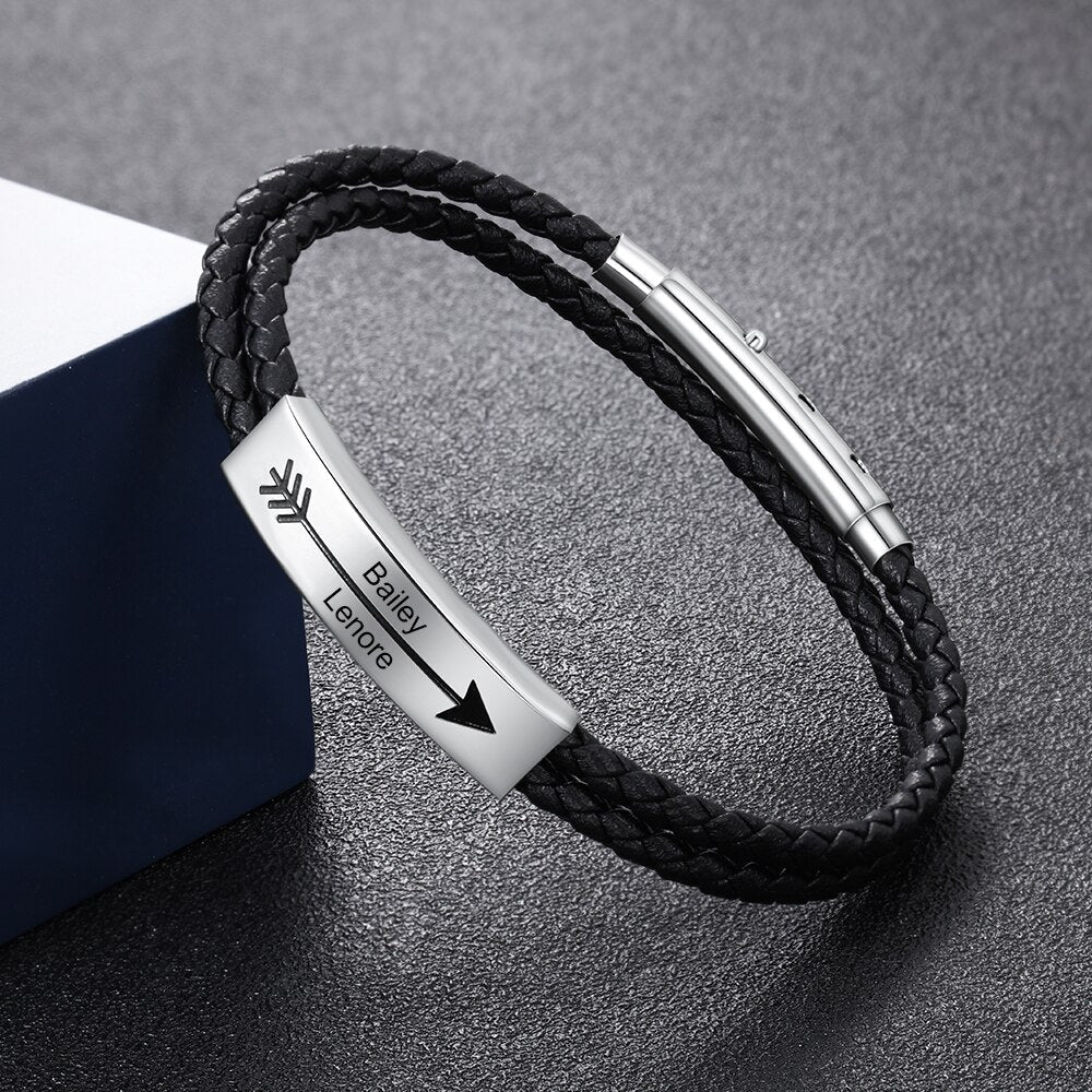 Personalized Stainless Steel 2 Names Bar Bracelets For Men-Florence Scovel