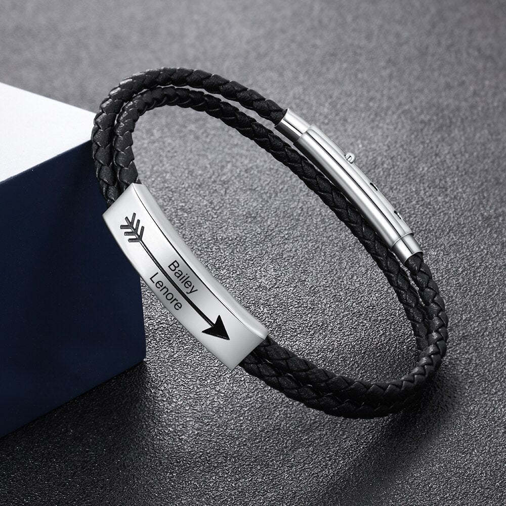 Personalized Stainless Steel 2 Names Bar Bracelets For Men-Florence Scovel