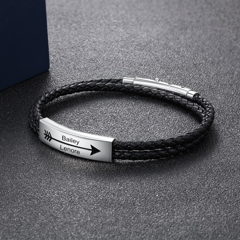 Personalized Stainless Steel 2 Names Bar Bracelets For Men-Florence Scovel