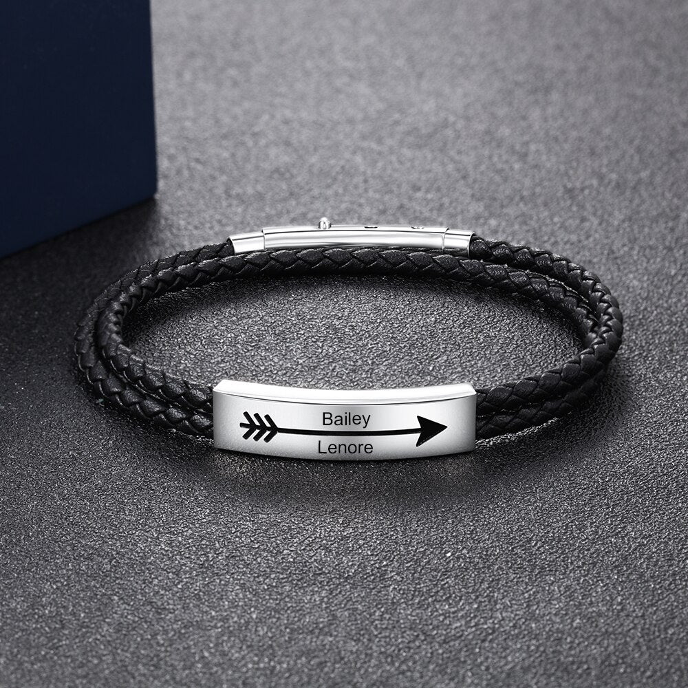 Personalized Stainless Steel 2 Names Bar Bracelets For Men-Florence Scovel