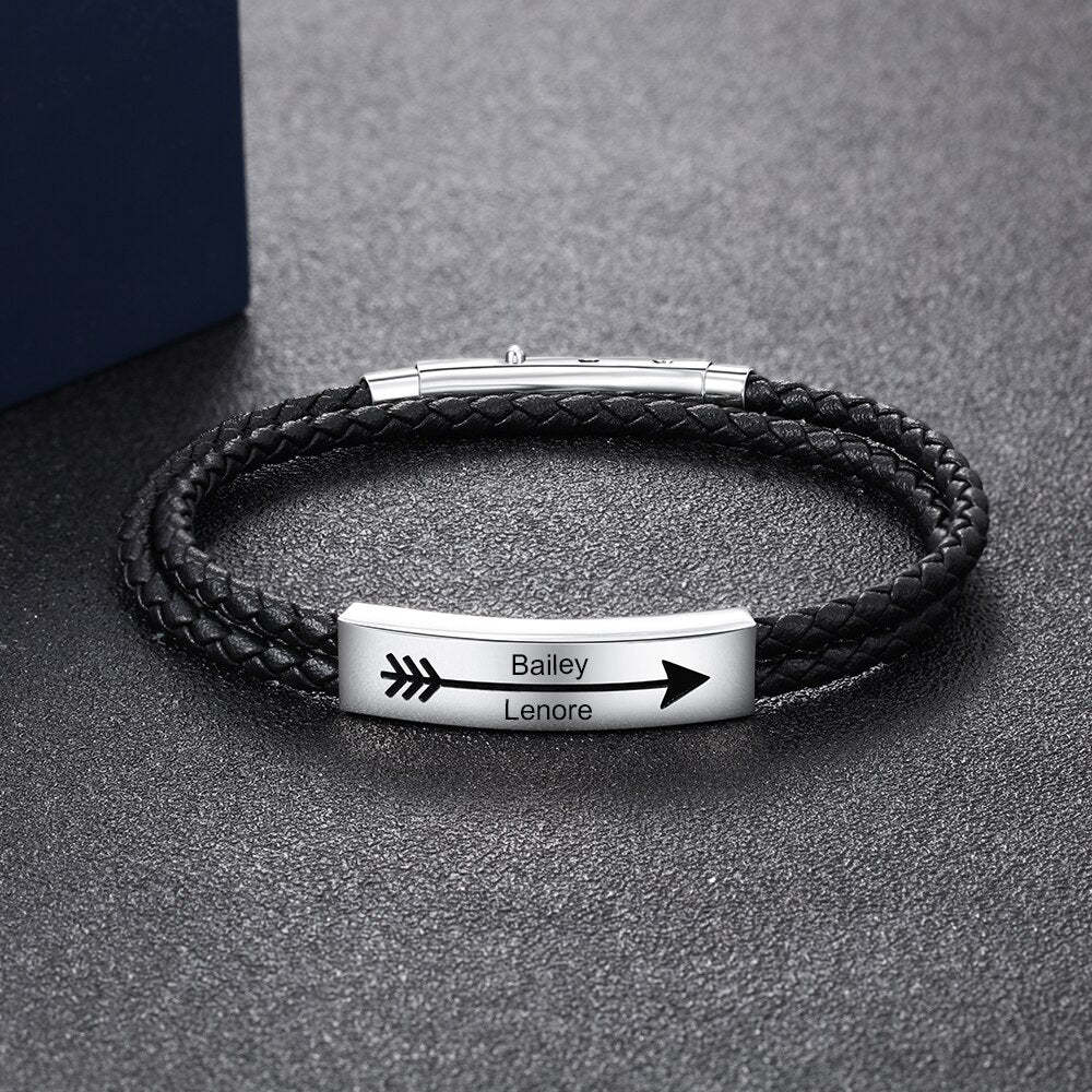Personalized Stainless Steel 2 Names Bar Bracelets For Men-Florence Scovel