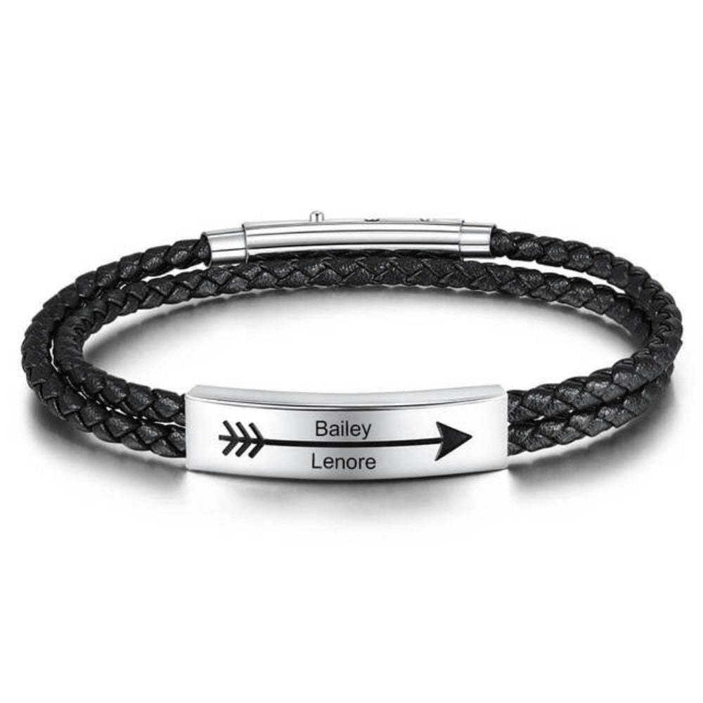 Personalized Stainless Steel 2 Names Bar Bracelets For Men-Florence Scovel