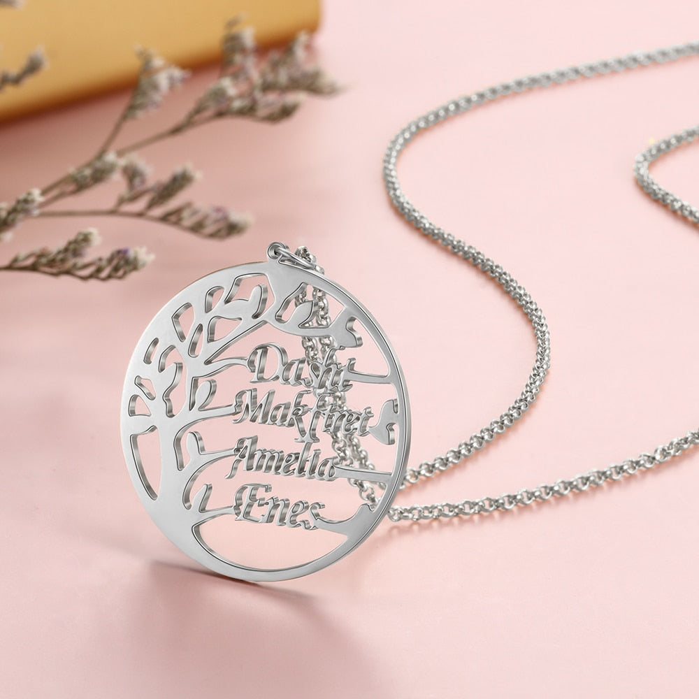 Customized Family Names Tree of Life Necklaces for Women Personalized Gold/Rose Gold Color Mother Necklaces Jewelry-Florence Scovel