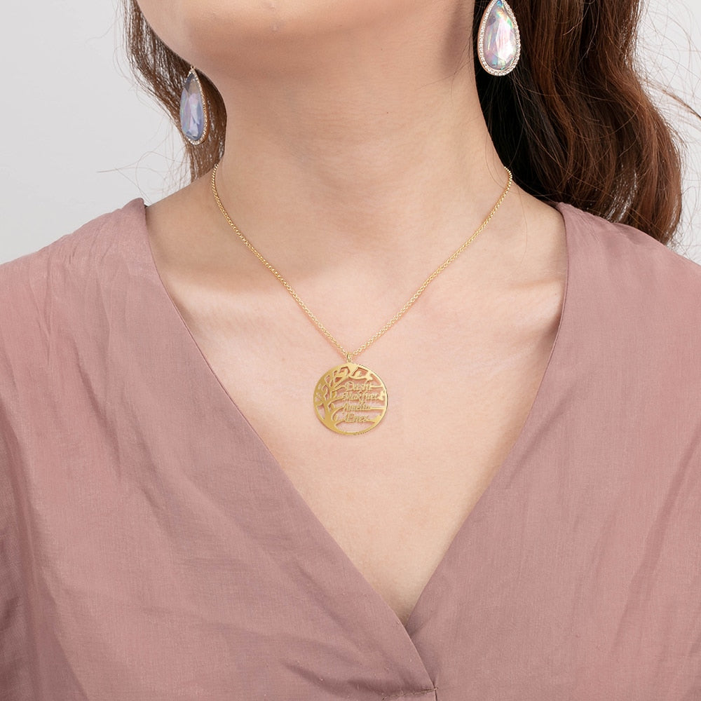 Customized Family Names Tree of Life Necklaces for Women Personalized Gold/Rose Gold Color Mother Necklaces Jewelry-Florence Scovel