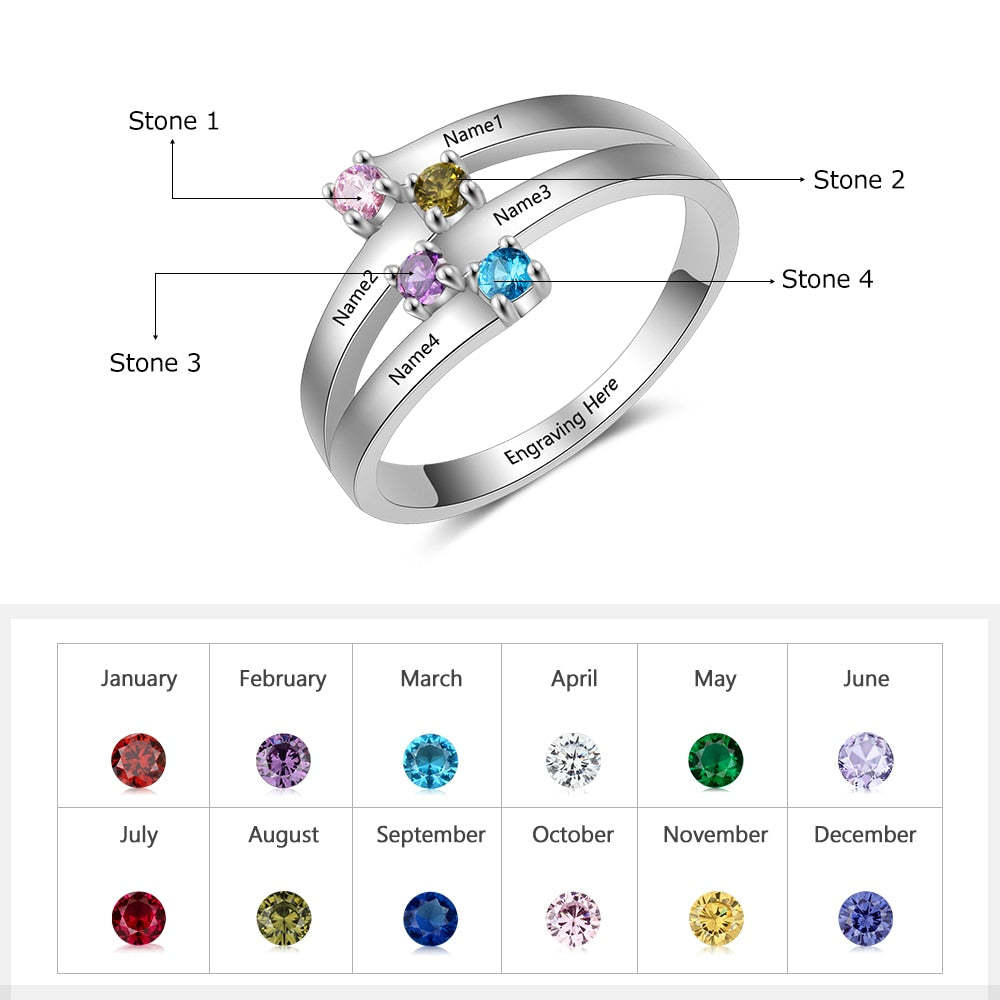 4 Names & Birthstone Personalized Ring For Women-Florence Scovel