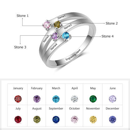 4 Names & Birthstone Personalized Ring For Women-Florence Scovel