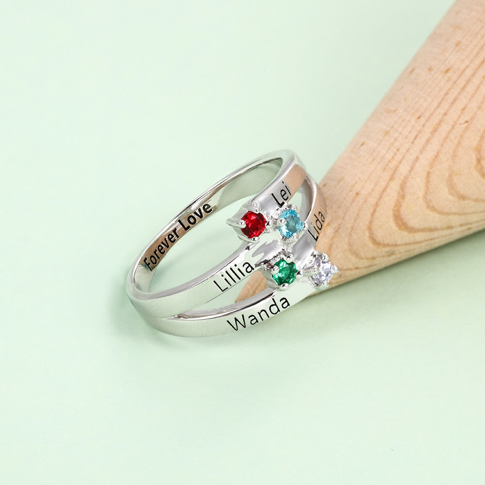 4 Names & Birthstone Personalized Ring For Women-Florence Scovel