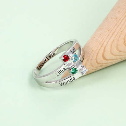 4 Names & Birthstone Personalized Ring For Women-Florence Scovel
