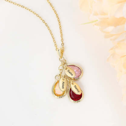 Mother Necklace with 3 Custom Birthstones Engraved Family kids Names Water Drop Pendant Necklace Gifts-Florence Scovel