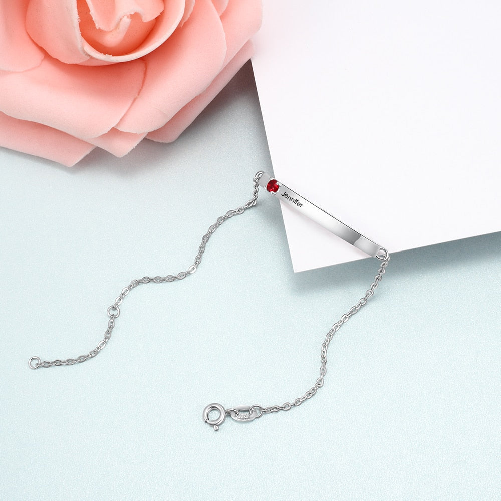 Customized Name Bar Bracelets with 1 Birthstone Engraved Letter Chain Bracelets & Bangles Personalized Gift Jewelry-Florence Scovel