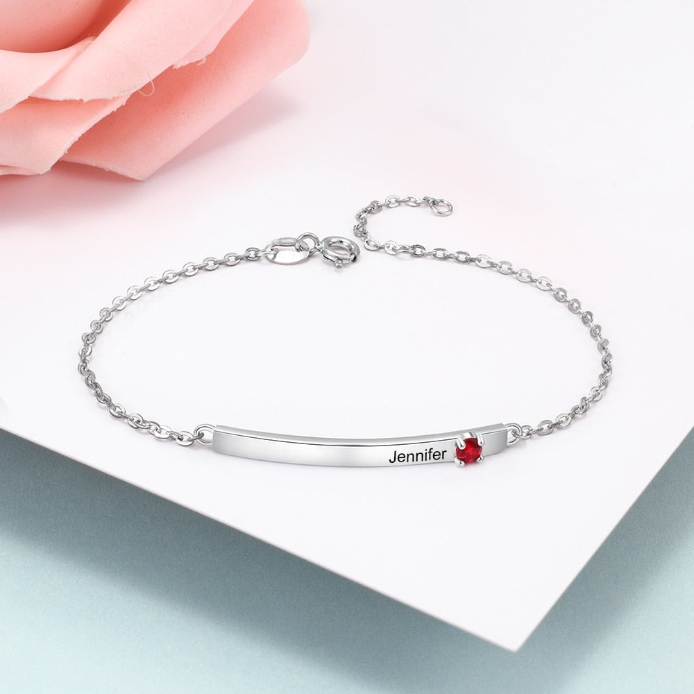 Customized Name Bar Bracelets with 1 Birthstone Engraved Letter Chain Bracelets & Bangles Personalized Gift Jewelry-Florence Scovel