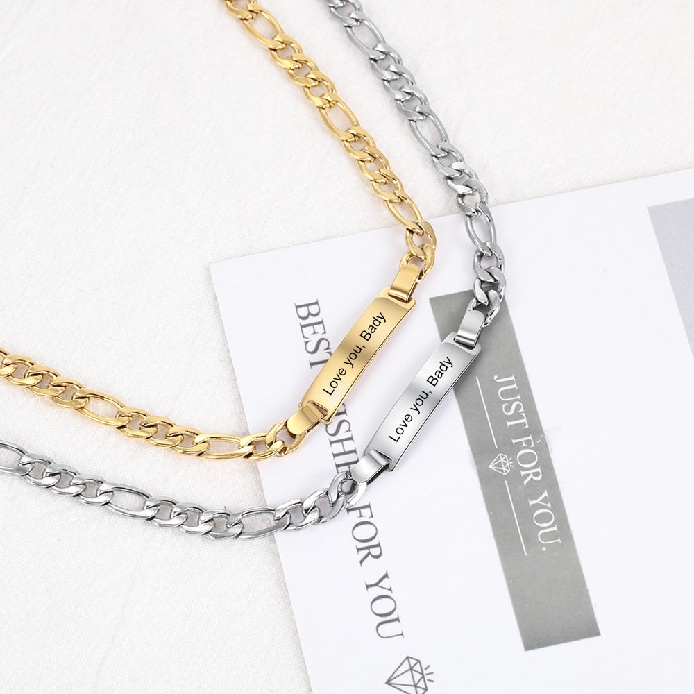 Personalized Engraving Name Bar Bracelets for Women Punk Style Stainless Steel Link Chain Bracelet Customized Gifts-Florence Scovel