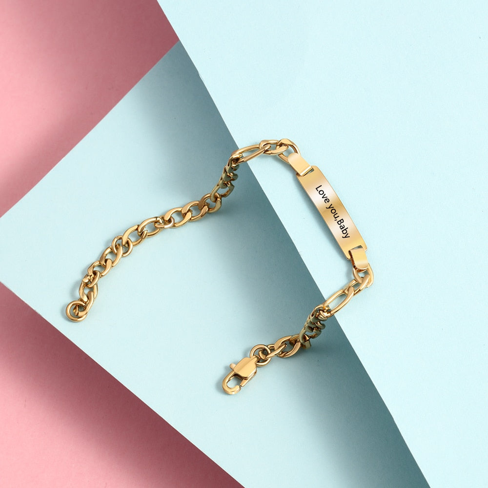 Personalized Engraving Name Bar Bracelets for Women Punk Style Stainless Steel Link Chain Bracelet Customized Gifts-Florence Scovel