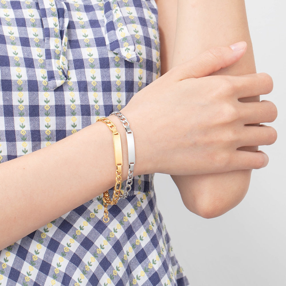 Personalized Engraving Name Bar Bracelets for Women Punk Style Stainless Steel Link Chain Bracelet Customized Gifts-Florence Scovel