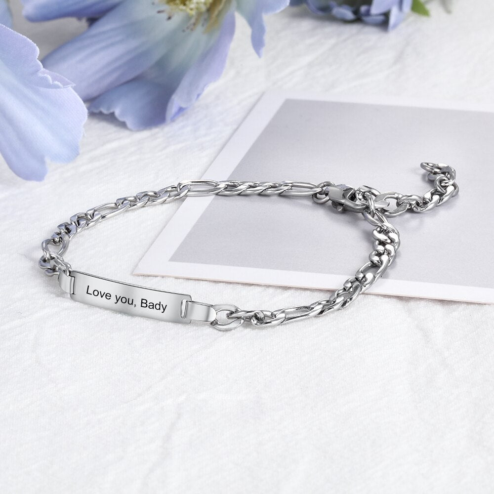 Personalized Engraving Name Bar Bracelets for Women Punk Style Stainless Steel Link Chain Bracelet Customized Gifts-Florence Scovel