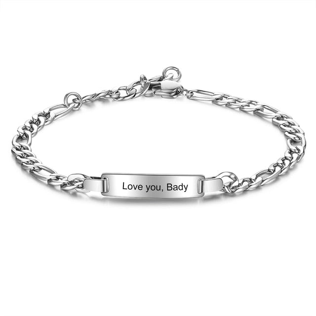 Personalized Engraving Name Bar Bracelets for Women Punk Style Stainless Steel Link Chain Bracelet Customized Gifts-Florence Scovel