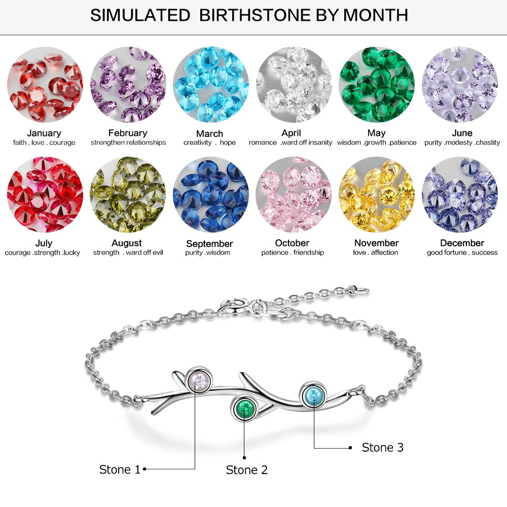 Customized 3 Birthstones Bracelets for Women Branch Bracelets & Bangles Personalized Gift Wedding Jewelry-Florence Scovel