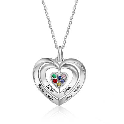 Mothers Necklace with 6 Birthstones Fine Jewelry Custom Name Heart Pendant Gift for Grandmother-Florence Scovel