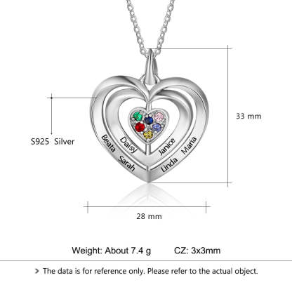 Mothers Necklace with 6 Birthstones Fine Jewelry Custom Name Heart Pendant Gift for Grandmother-Florence Scovel