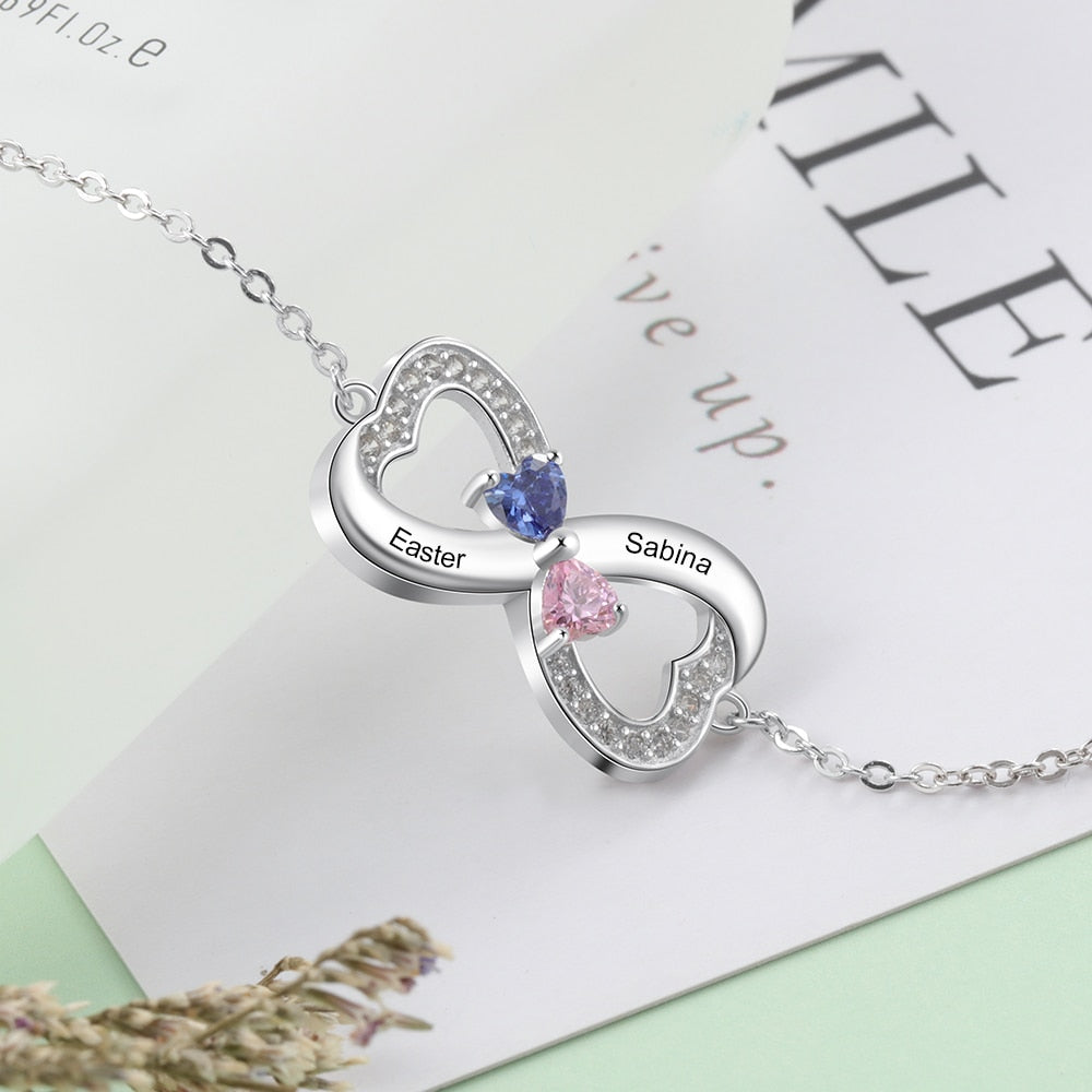 925 Sterling Silver Customized Infinity Bracelet with Heart Birthstone Personalized Engrave Name Bracelets for Lovers-Florence Scovel