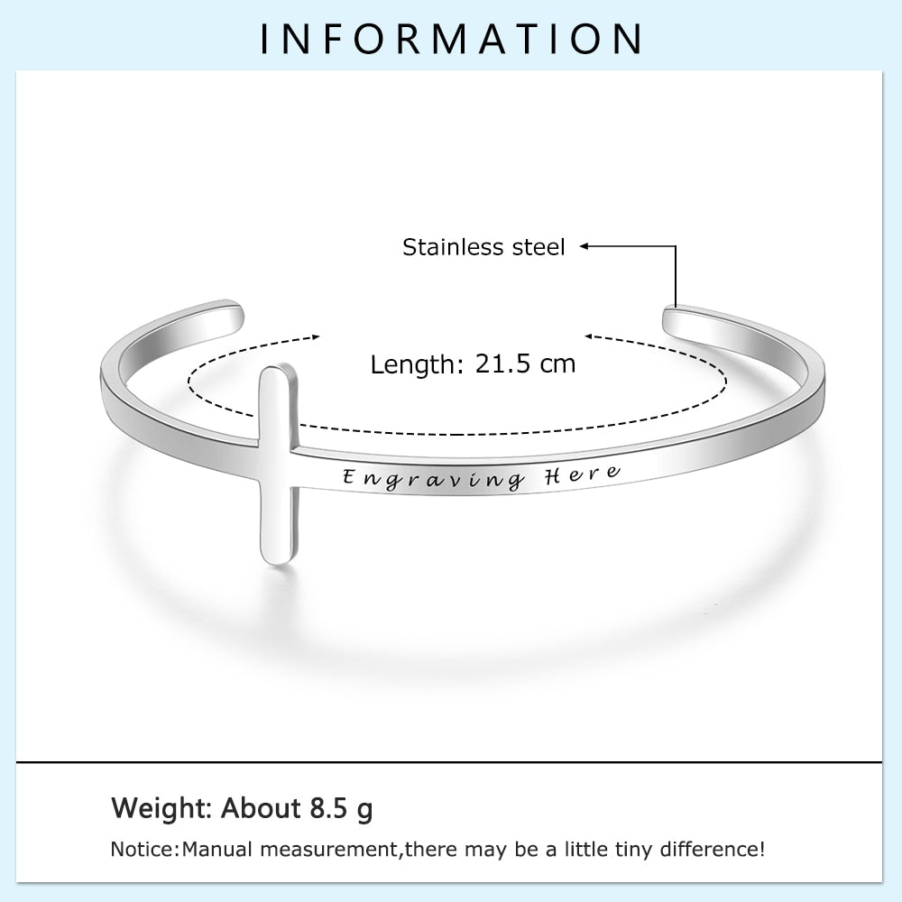 Customized Stainless Steel Cross Cuff Bangles for Women Personalized Engraved Bracelets & Bangles Birthday Gifts for Girlfriend-Florence Scovel