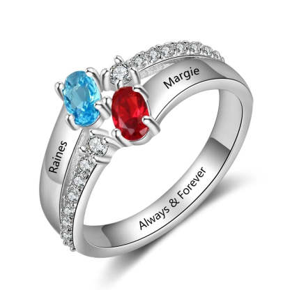 Personalized 925 Sterling Silver Name Engraved Ring with Zirconia Customized Oval Birthstone Wedding Rings for Women-Florence Scovel