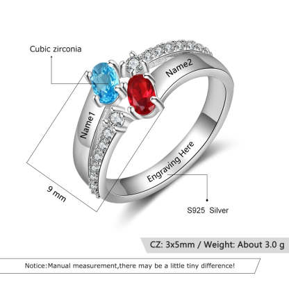 Personalized 925 Sterling Silver Name Engraved Ring with Zirconia Customized Oval Birthstone Wedding Rings for Women-Florence Scovel
