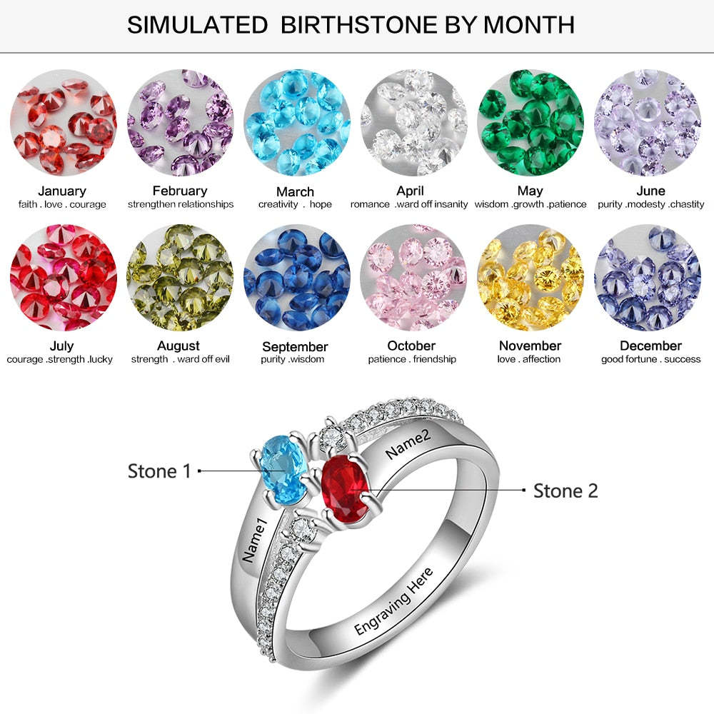 Personalized 925 Sterling Silver Name Engraved Ring with Zirconia Customized Oval Birthstone Wedding Rings for Women-Florence Scovel
