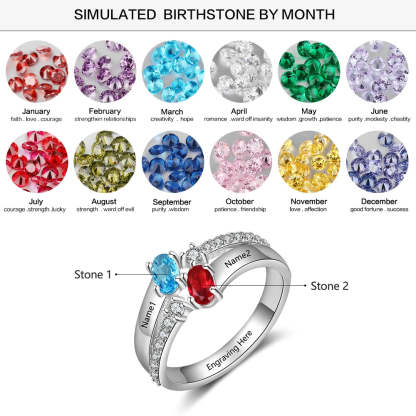 Personalized 925 Sterling Silver Name Engraved Ring with Zirconia Customized Oval Birthstone Wedding Rings for Women-Florence Scovel