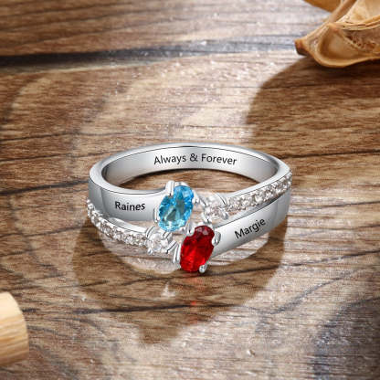 Personalized 925 Sterling Silver Name Engraved Ring with Zirconia Customized Oval Birthstone Wedding Rings for Women-Florence Scovel