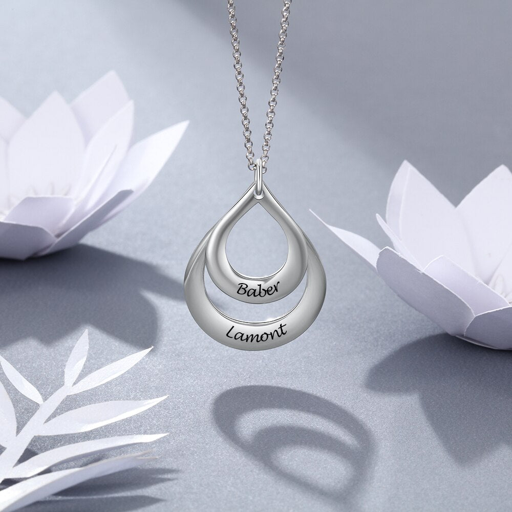 Personalized 2 Names Engraved Necklaces & Pendants Customized Water Drop Layered Necklace Anniversary Gift-Florence Scovel