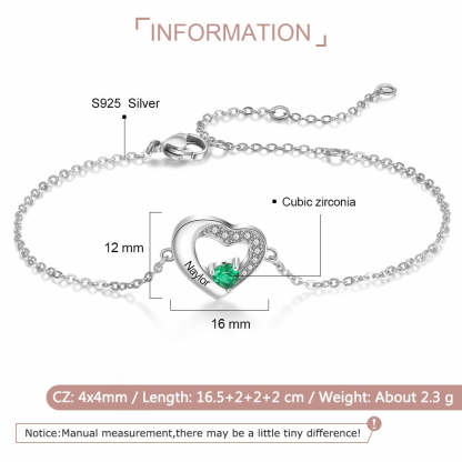 Personalized 925 Sterling Silver Engraved Name Bracelets for Women Lover's Customized Heart Birthstone Chain Bracelet-Florence Scovel
