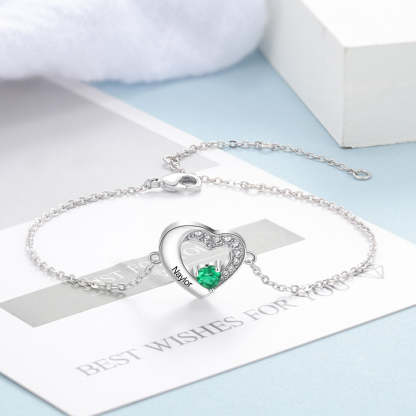 Personalized 925 Sterling Silver Engraved Name Bracelets for Women Lover's Customized Heart Birthstone Chain Bracelet-Florence Scovel