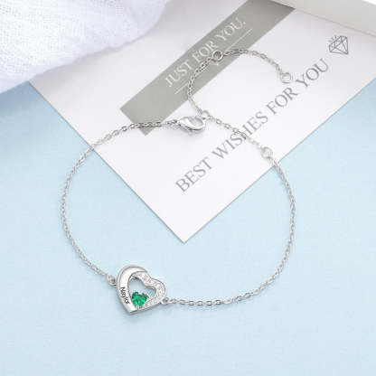 Personalized 925 Sterling Silver Engraved Name Bracelets for Women Lover's Customized Heart Birthstone Chain Bracelet-Florence Scovel