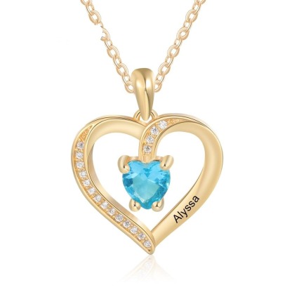 Personalized Engraving Name Heart Pendant Necklace Gold/Rose Gold Color Custom Birthstone Necklace Women Jewelry Gift-Florence Scovel