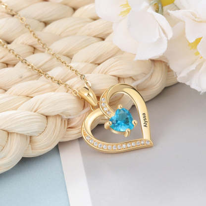Personalized Engraving Name Heart Pendant Necklace Gold/Rose Gold Color Custom Birthstone Necklace Women Jewelry Gift-Florence Scovel