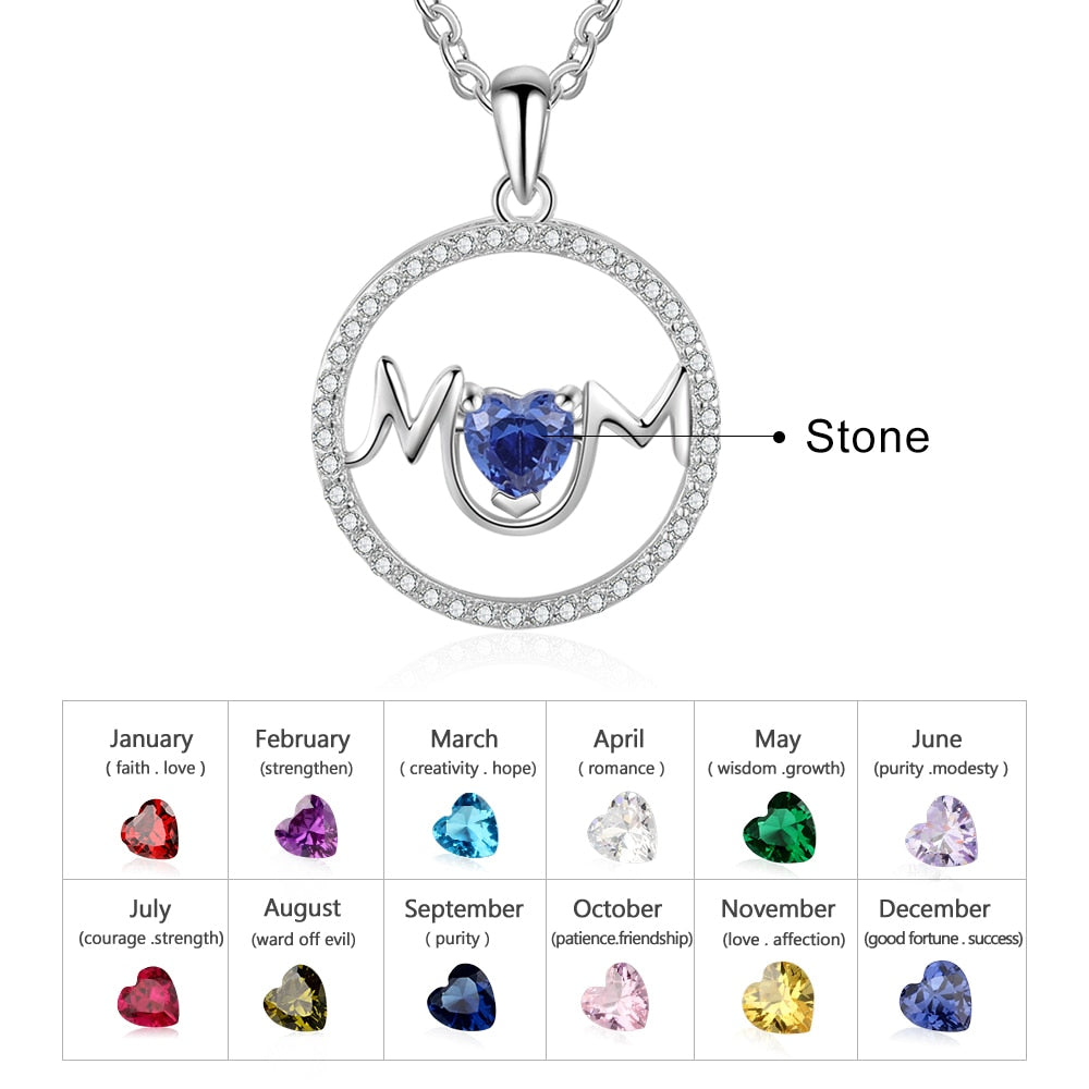 Personalized Customize Heart Birthstone Necklaces & Pendants MOM Circle Necklace with Cubic Zirconia Mothers Day Gift-Florence Scovel