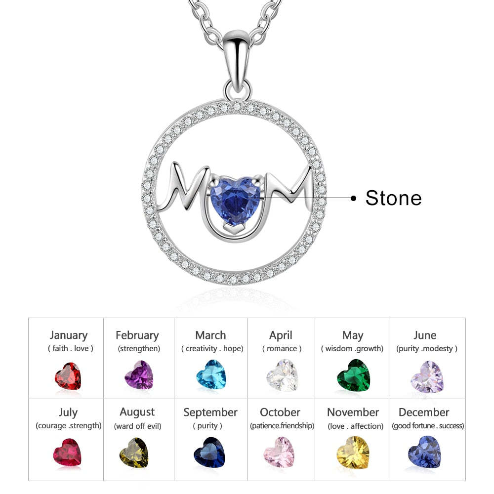 Personalized Customize Heart Birthstone Necklaces & Pendants MOM Circle Necklace with Cubic Zirconia Mothers Day Gift-Florence Scovel