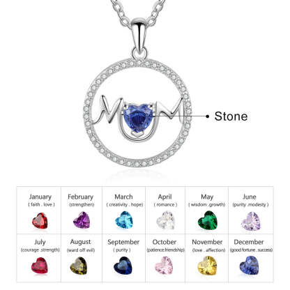 Personalized Customize Heart Birthstone Necklaces & Pendants MOM Circle Necklace with Cubic Zirconia Mothers Day Gift-Florence Scovel
