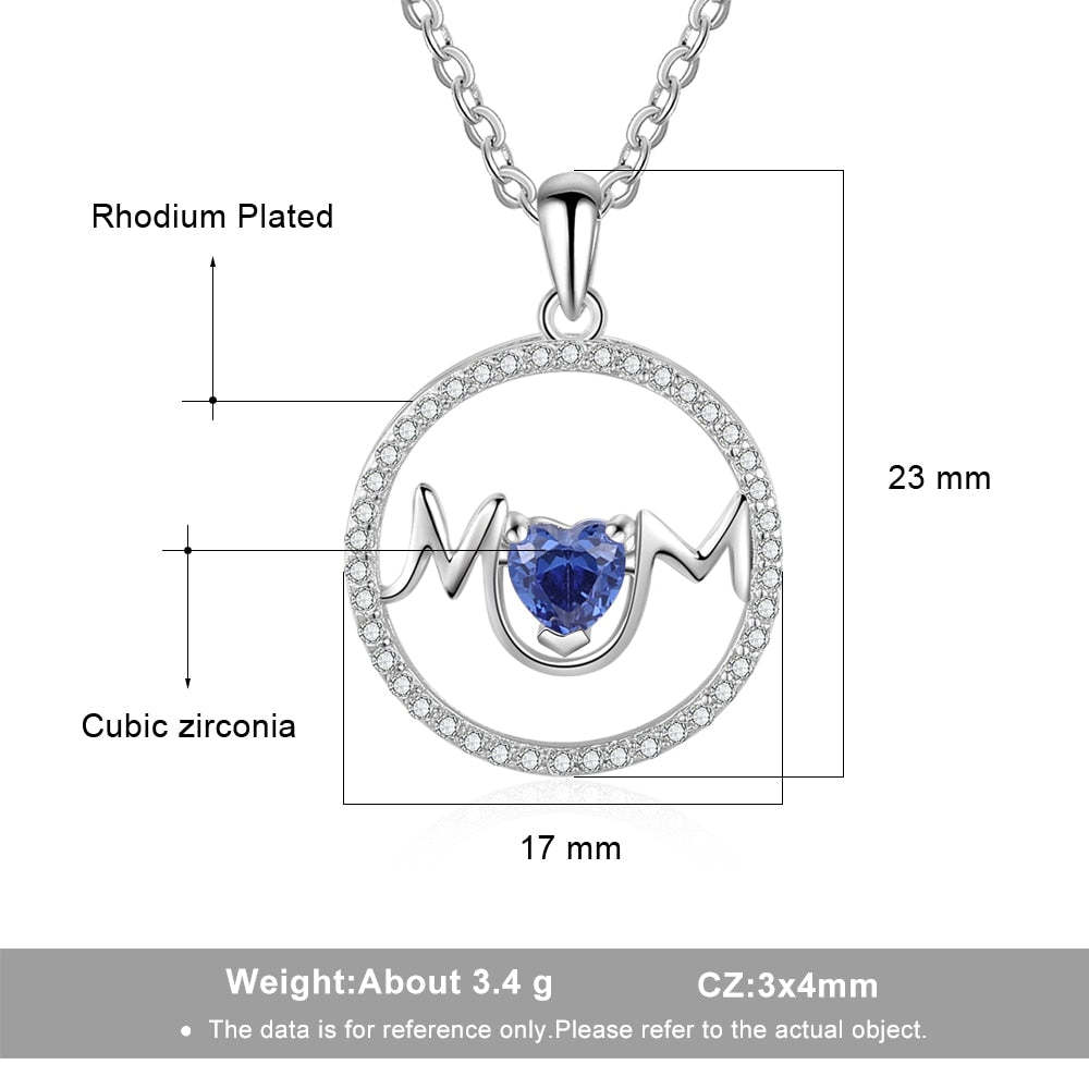 Personalized Customize Heart Birthstone Necklaces & Pendants MOM Circle Necklace with Cubic Zirconia Mothers Day Gift-Florence Scovel